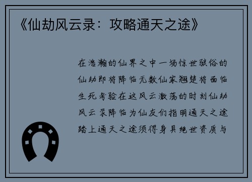 《仙劫风云录:攻略通天之途》