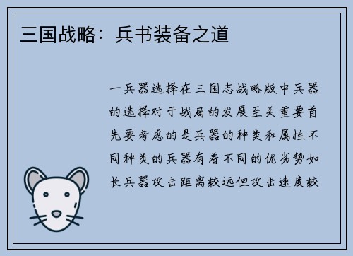 三国战略:兵书装备之道