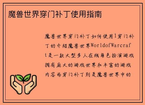 魔兽世界穿门补丁使用指南